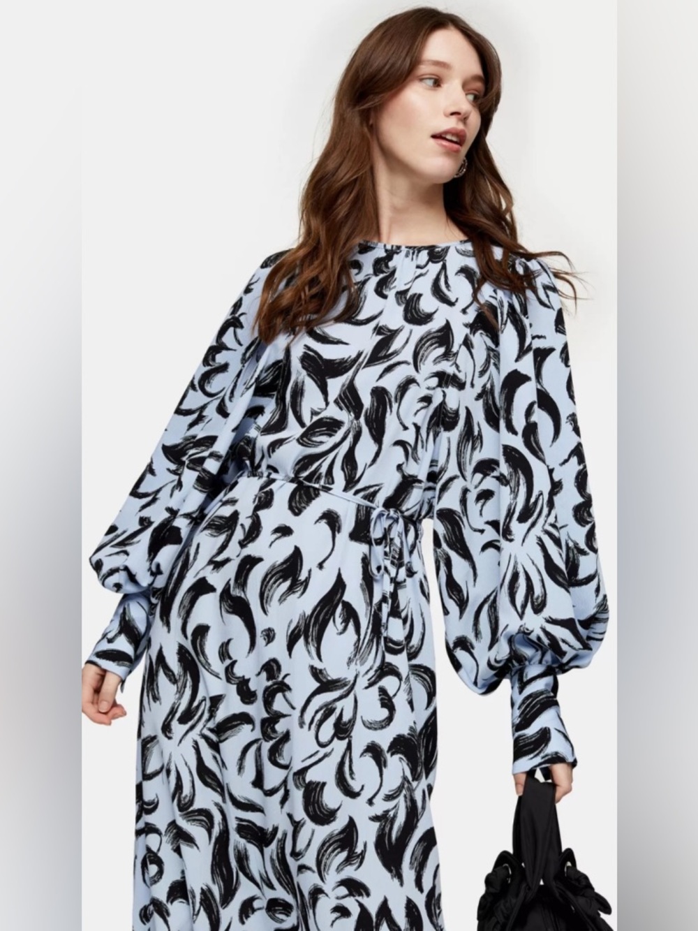 Topshop Smudge Oversize Balloon Long Sleeve Dress